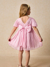 Young Girls Elegant Pink Bow-Decorated Dress, Spring/Summer